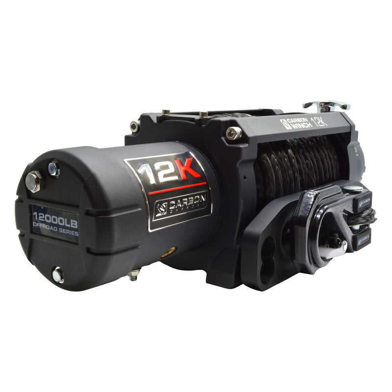 Load image into Gallery viewer, Carbon 12K - 12000lb Winch With Black Rope &amp; Black Hook V3
